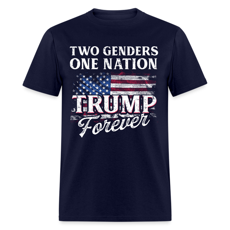 Two Genders, One Nation, Trump Forever US Flag T Shirt - navy