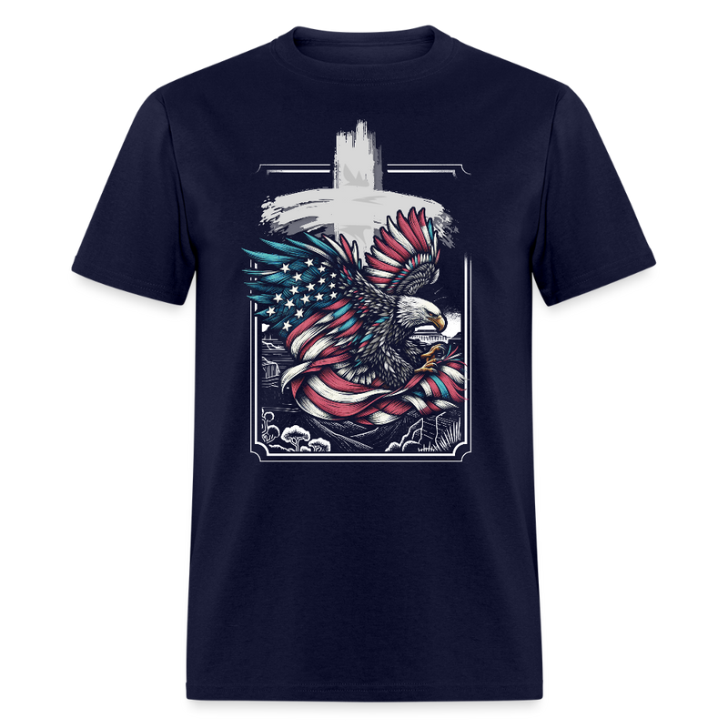 Patriotic Eagle Cross T Shirt - navy