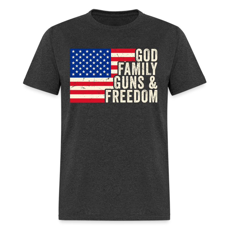 God Family Guns & Freedom T Shirt - heather black