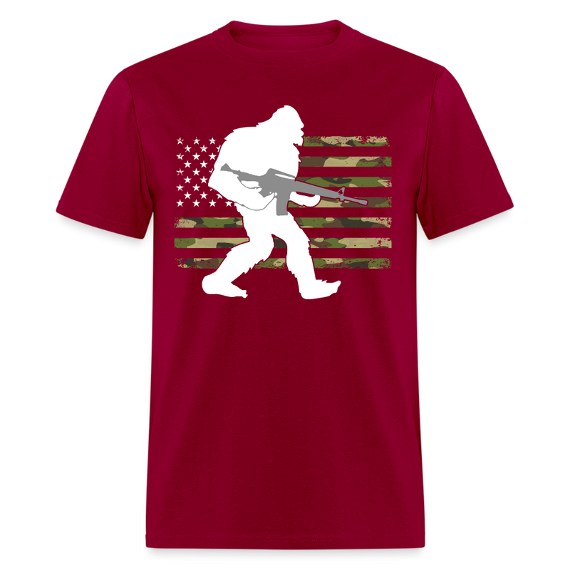 Bigfoot Camo US American Flag T Shirt - dark red