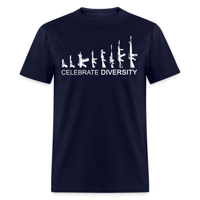 Funny Gun Celebrate Diversity T Shirt - navy