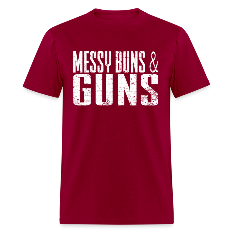 Grunt Style Messy Buns & Guns T Shirt - dark red