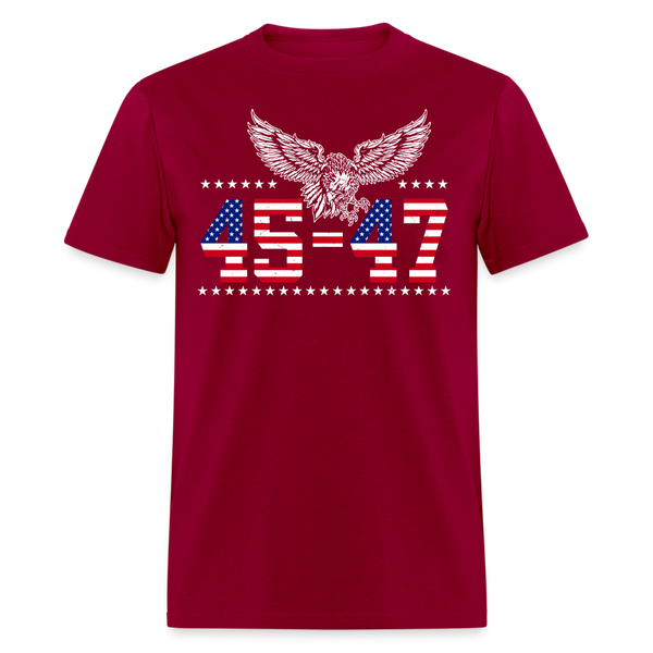 Trump 2024 President 45 and 47 American Flag T Shirt - dark red