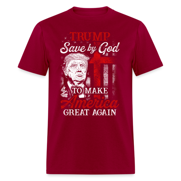 Trump Save by God To Make America Great Again T Shirt - 3 - dark red