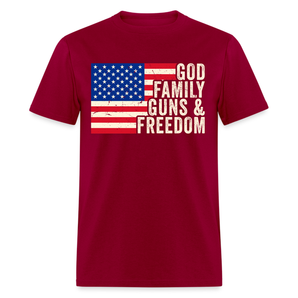 God Family Guns & Freedom T Shirt - dark red