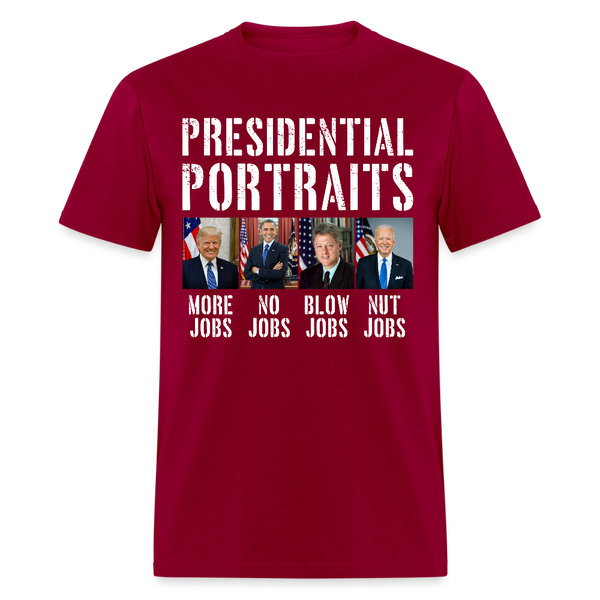 Presidential Portraits Trump Obama Biden Clinton T Shirt - dark red