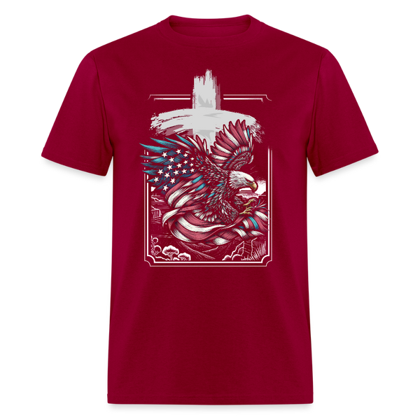 Patriotic Eagle Cross T Shirt - dark red