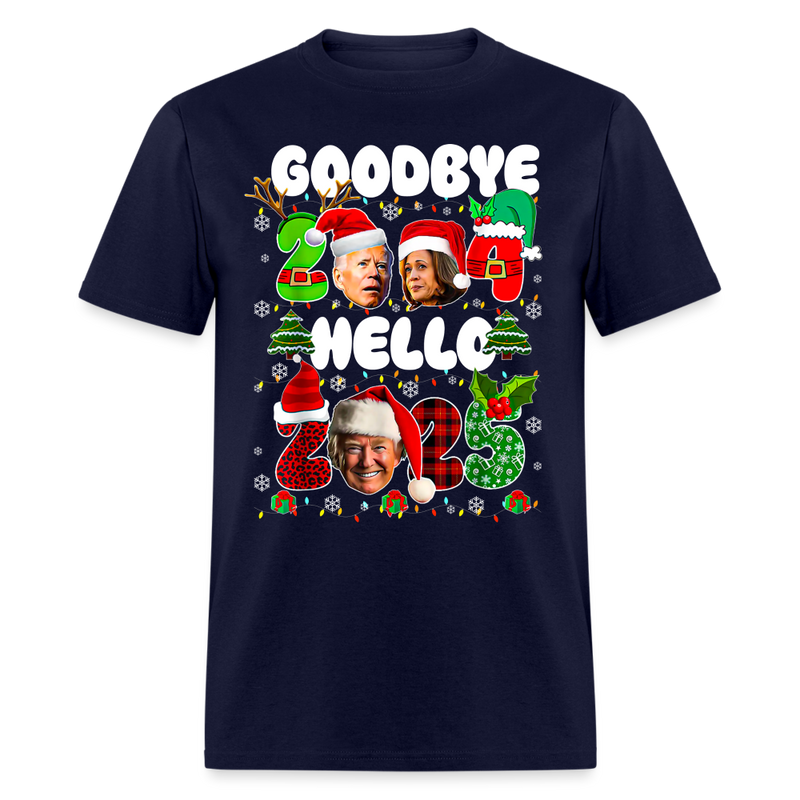 Funny Goodbye 2024 Hello 2025 T Shirt - navy