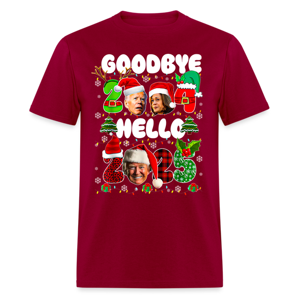 Funny Goodbye 2024 Hello 2025 T Shirt - dark red