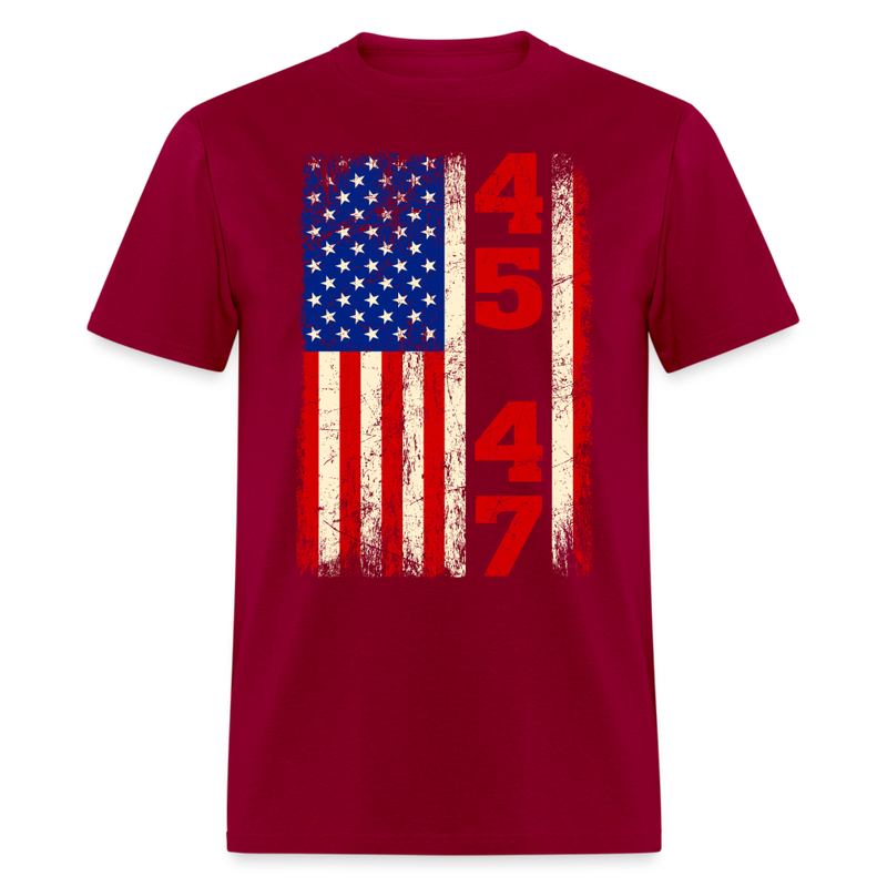 45 47 Trump Vintage USA Flag T Shirt - dark red