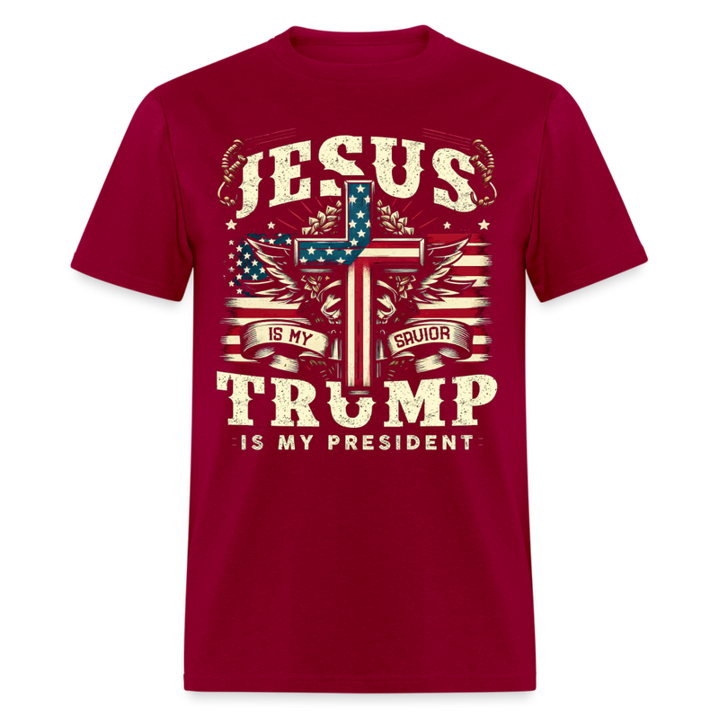 Jesus Is My Savior Trump Is My President T Shirt - 4 - dark red