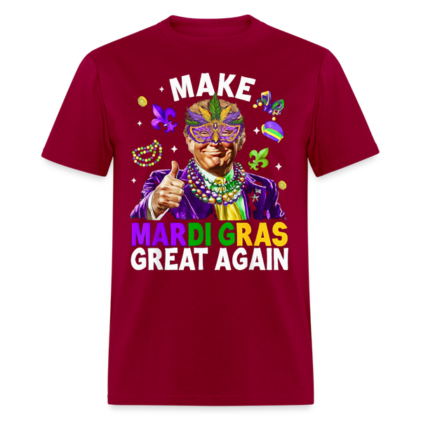 Make Mardi Gras Great Again Trump Beads Mask Feather Funny T Shirt - dark red