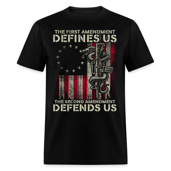 The First Amendment Defines Us American Flag T Shirt - black