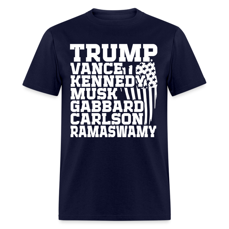 Trump Vance Kennedy Musk Gabbard Carlson Ramaswamy T Shirt - navy