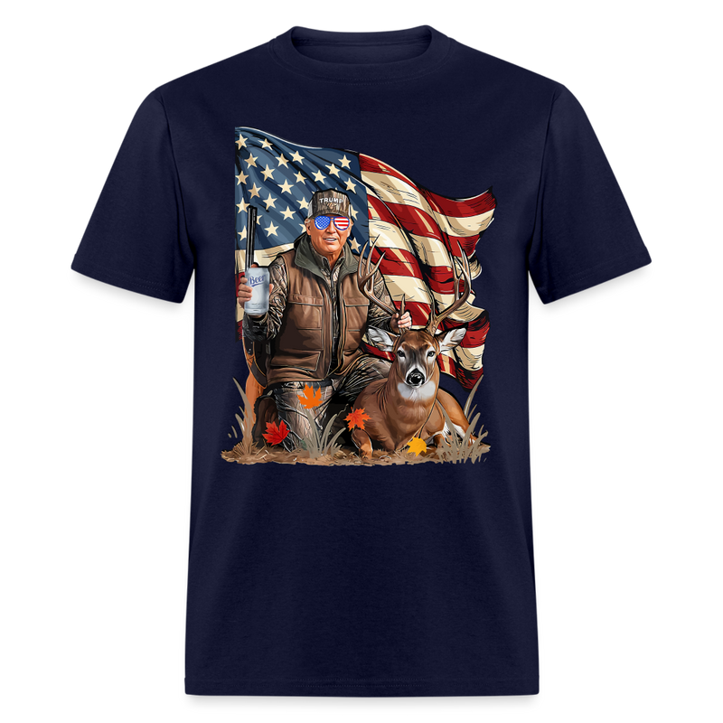 Retro Trump Hunting Deer T Shirt - navy