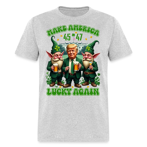 Make America Lucky Again Trump Gnomies 45 47 T Shirt - heather gray