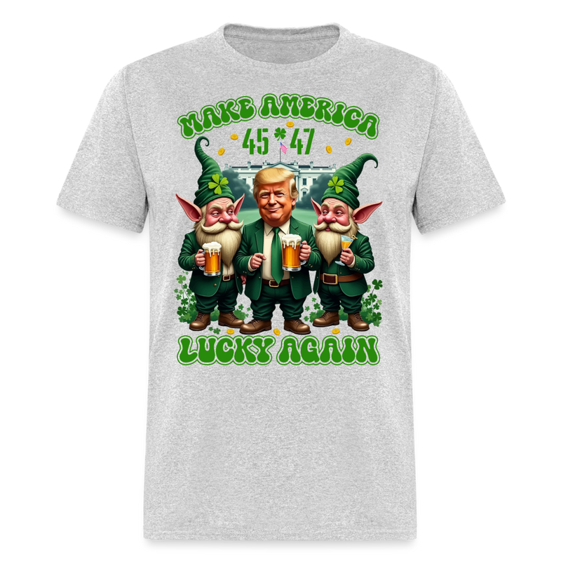 Make America Lucky Again Trump Gnomies 45 47 T Shirt - heather gray