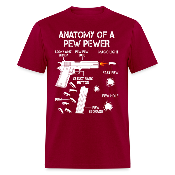 Anatomy Of A Pew Pewer T Shirt - dark red