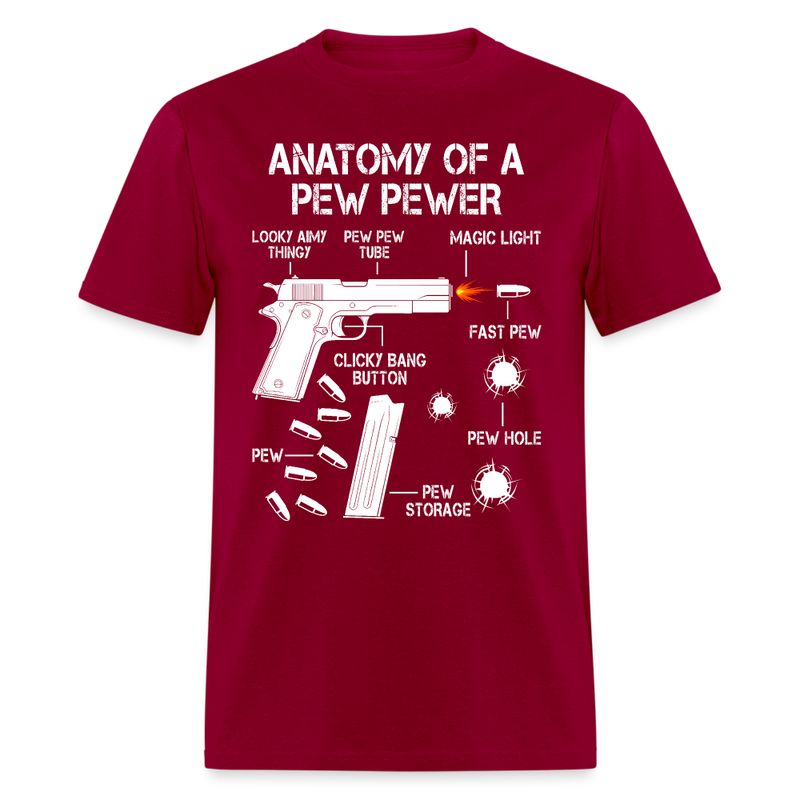 Anatomy Of A Pew Pewer T Shirt - dark red