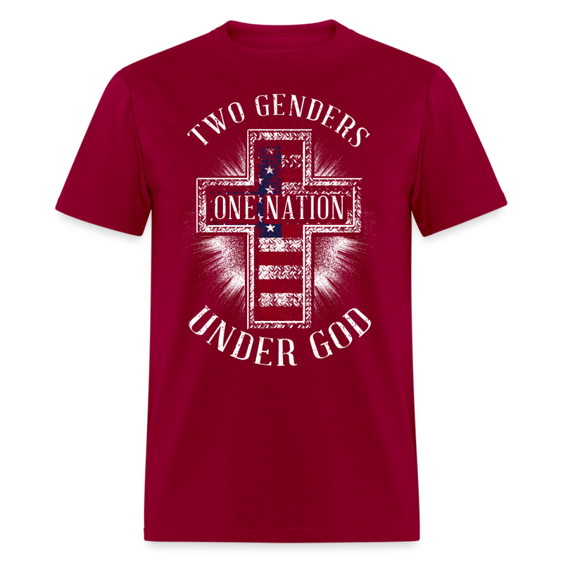 Two Genders, One Nation, Under God T Shirt - 2 - dark red