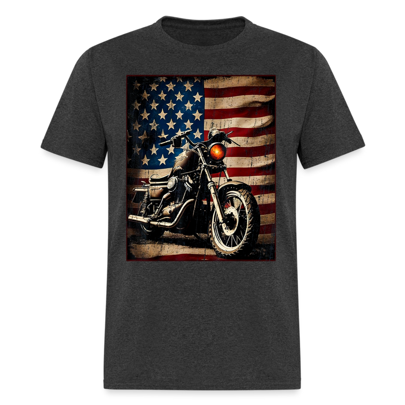 Motorcycle USA Flag Retro Biker T Shirt - heather black