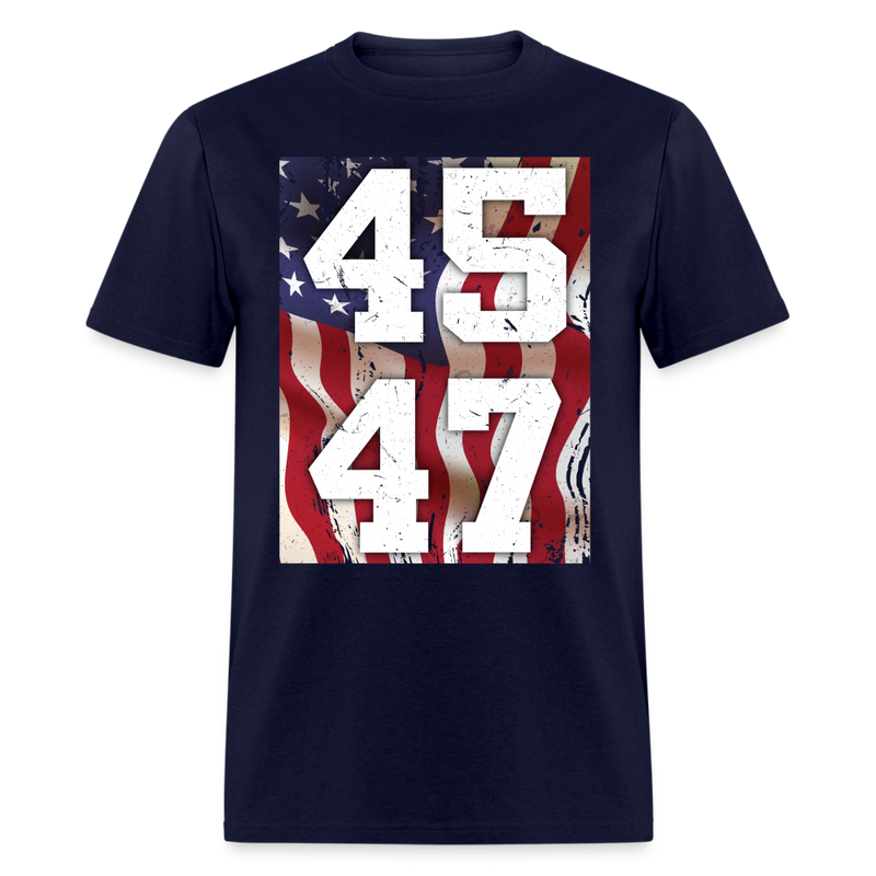 45 47 Trump American Flag T Shirt - navy