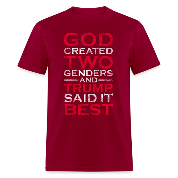 God Created Two Genders, and Trump Said It Best T Shirt - dark red