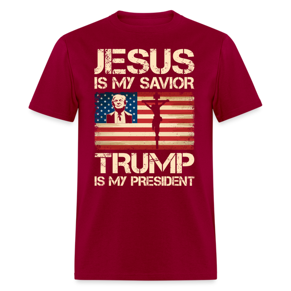 Jesus Is My Savior Trump Is My President T Shirt - 3 - dark red