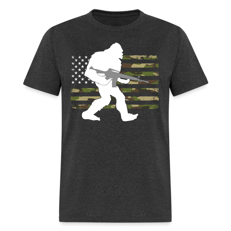 Bigfoot Camo US American Flag T Shirt - heather black