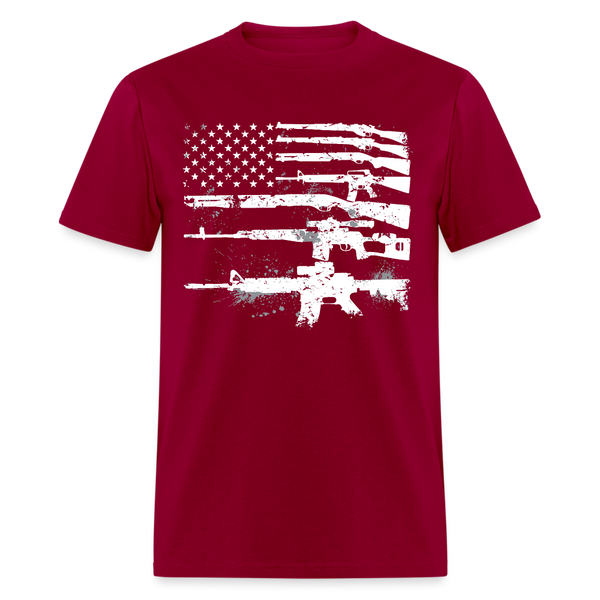 Machine Guns USA Flag 2A T Shirt - dark red