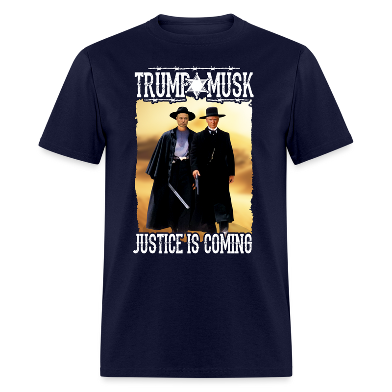 Trump Musk Justice Is Coming T Shirt - navy