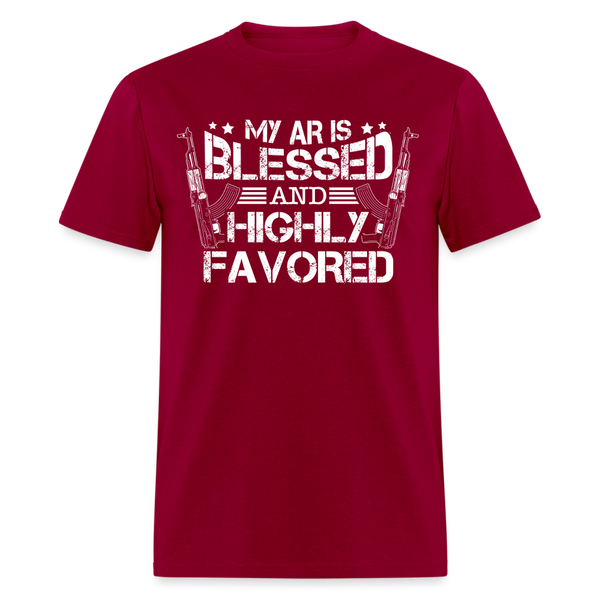 My AR is Blessed and Highly Favored T Shirt - dark red