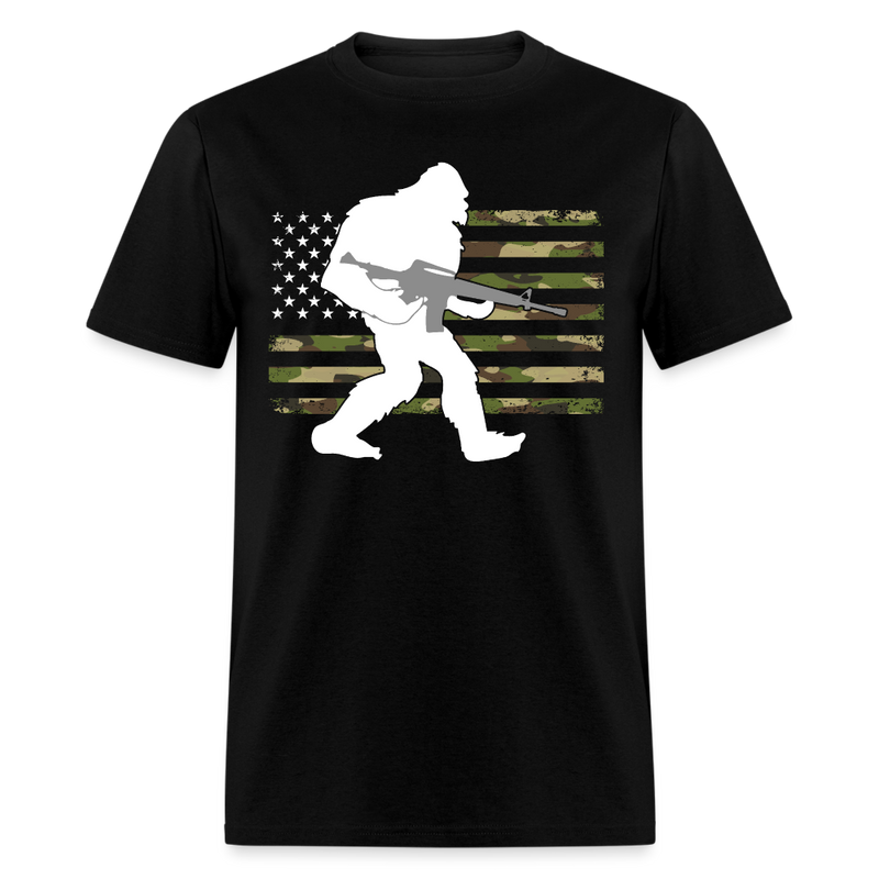 Bigfoot Camo US American Flag T Shirt - black