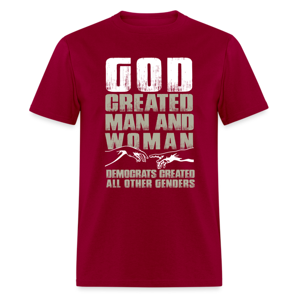 God Created Man And Woman T Shirt - dark red