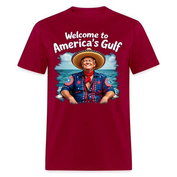 Welcome To America's Gulf T Shirt - dark red