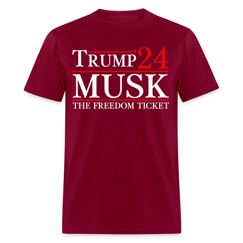 Trump Musk The Freedom Ticket T Shirt - burgundy