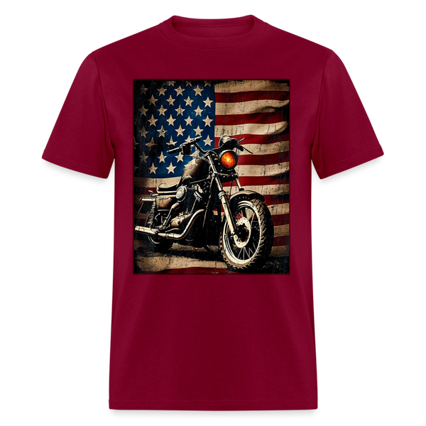 Motorcycle USA Flag Retro Biker T Shirt - burgundy