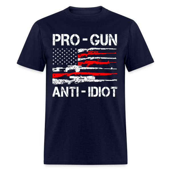 Vintage USA Flag Pro - Gun Anti - Indiot T Shirt - navy