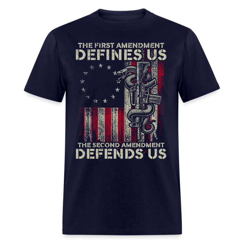 The First Amendment Defines Us American Flag T Shirt - navy