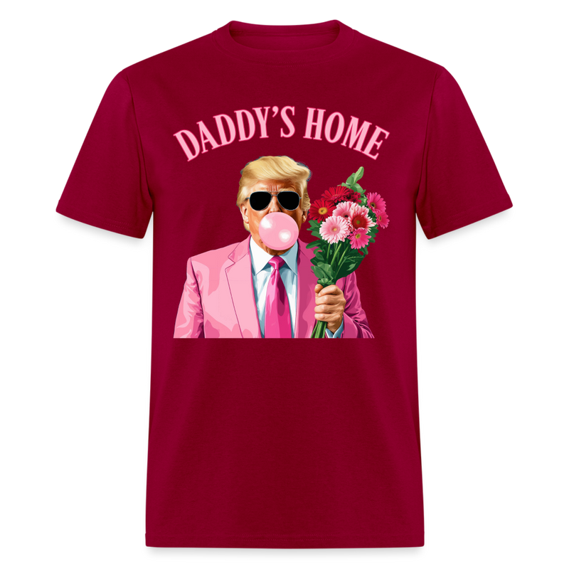 Trump Blowing Bubble Holding Flowers Pink Daddy's Home T Shirt - dark red