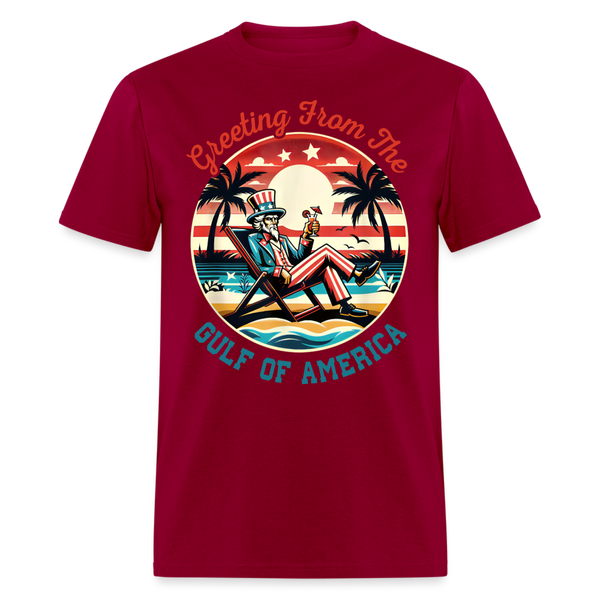 Greeting From The Gulf Of America T Shirt - dark red