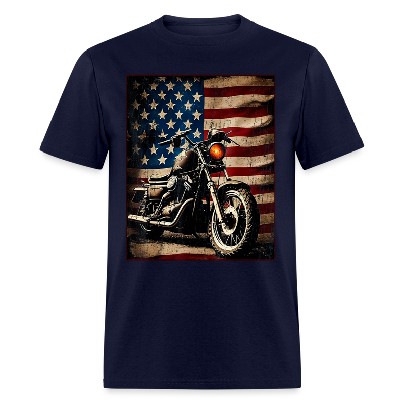 Motorcycle USA Flag Retro Biker T Shirt - navy