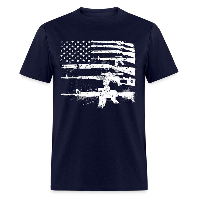 Machine Guns USA Flag 2A T Shirt - navy