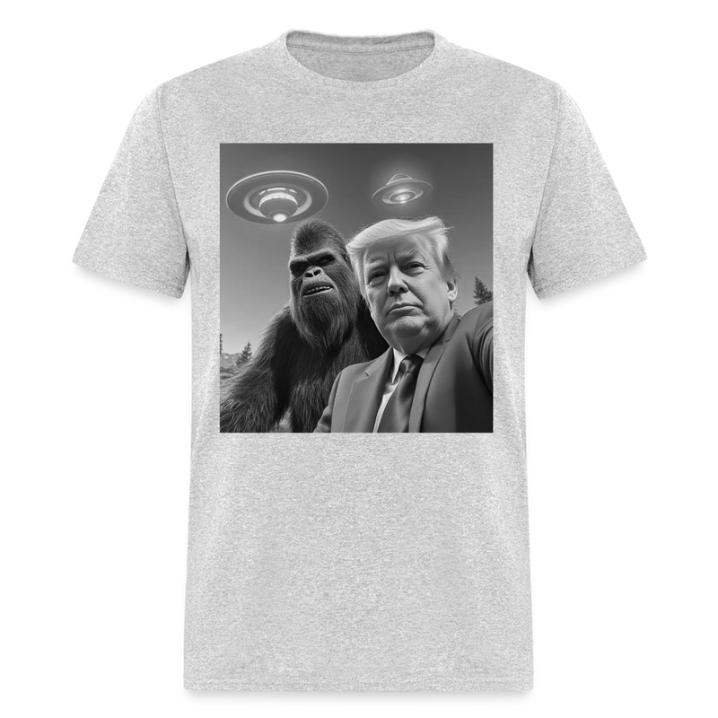 Trump Bigfoot Selfie With UFOs T Shirt - heather gray