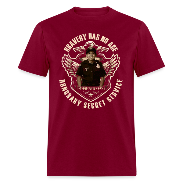 Bravery Has No Age DJ Daniels T Shirt - burgundy