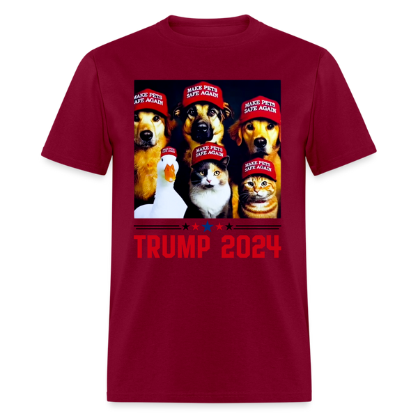 Trump 2024: Protecting Pets, Securing Futures T-Shirt - burgundy