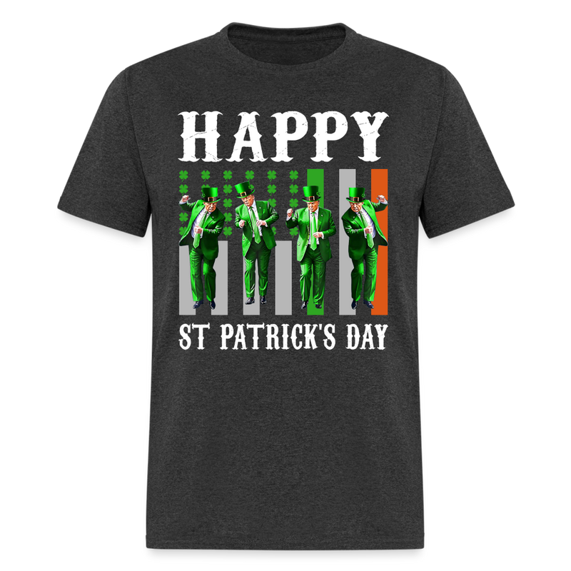 Trump Dance Happy St Patrick's Day Lucky Shamrock Irish T Shirt - heather black