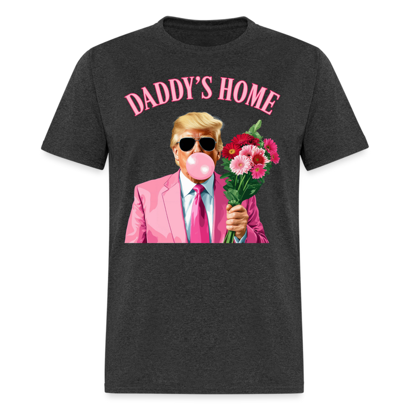 Trump Blowing Bubble Holding Flowers Pink Daddy's Home T Shirt - heather black