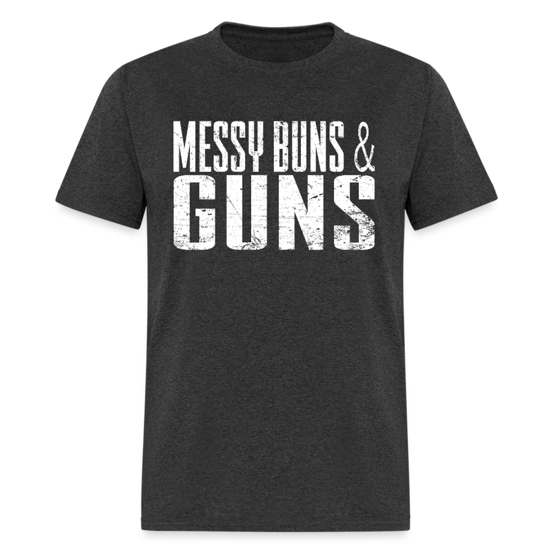 Grunt Style Messy Buns & Guns T Shirt - heather black