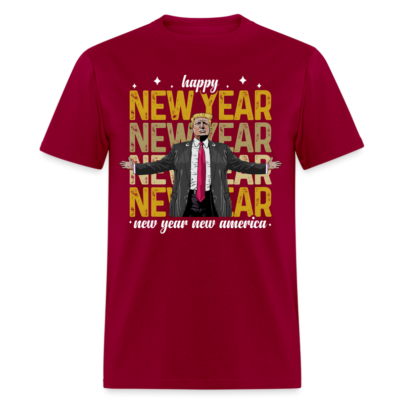 Happy New Year 2025 New Year New America T Shirt - 2 - dark red